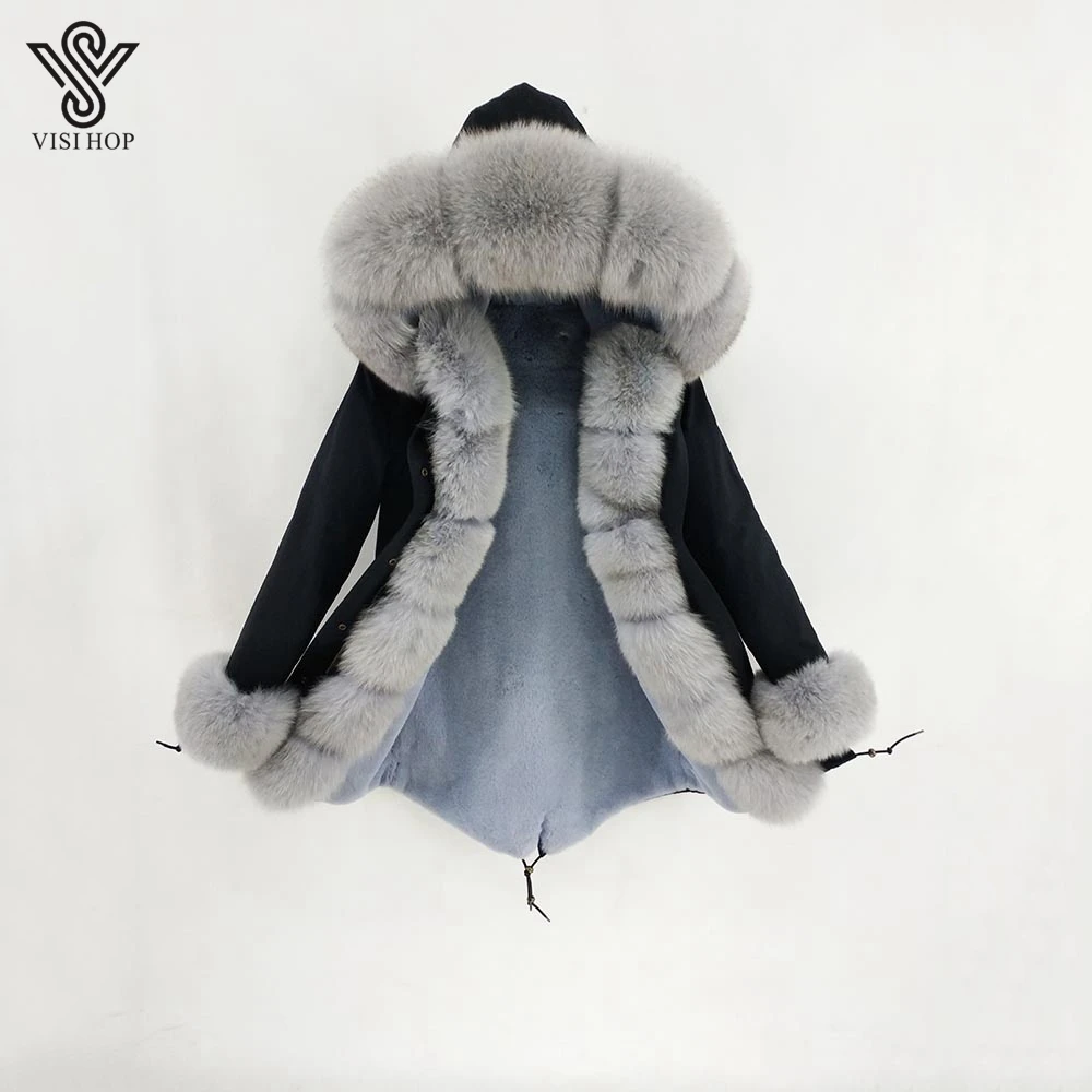 

VS9102 Detachable Winter Thick Warm Women Real Fox Fur jacket Fashion Hooded Coat High Quality men customized Overcoat Parka