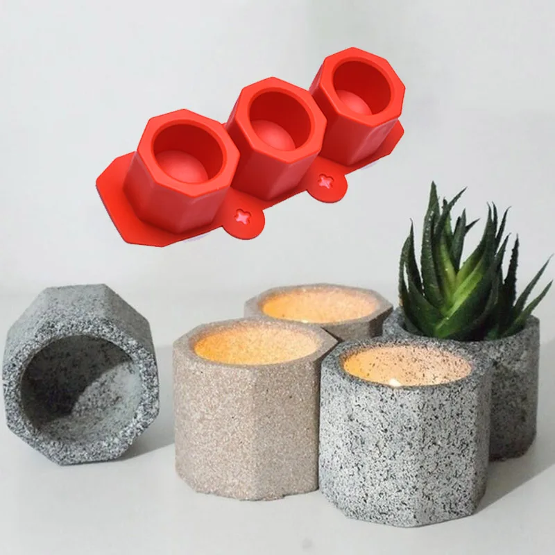 Hot sale Octagonal Silicone Mold Concrete Fleshy Flower Pot Candlestick Mold Ceramic Clay DIY Crafts Mold DIY Flower Pot Mold