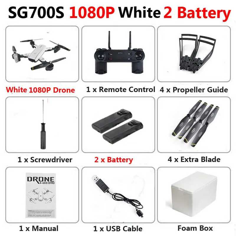 White 1080P 2b Foam SG700-S Профессиональный складной Дрон с двойной камерой 1080P 720P 4K WiFi FPV широкоугольный оптический поток RC Квадрокоптер вертолет - Цвет: White 1080P 2b Foam