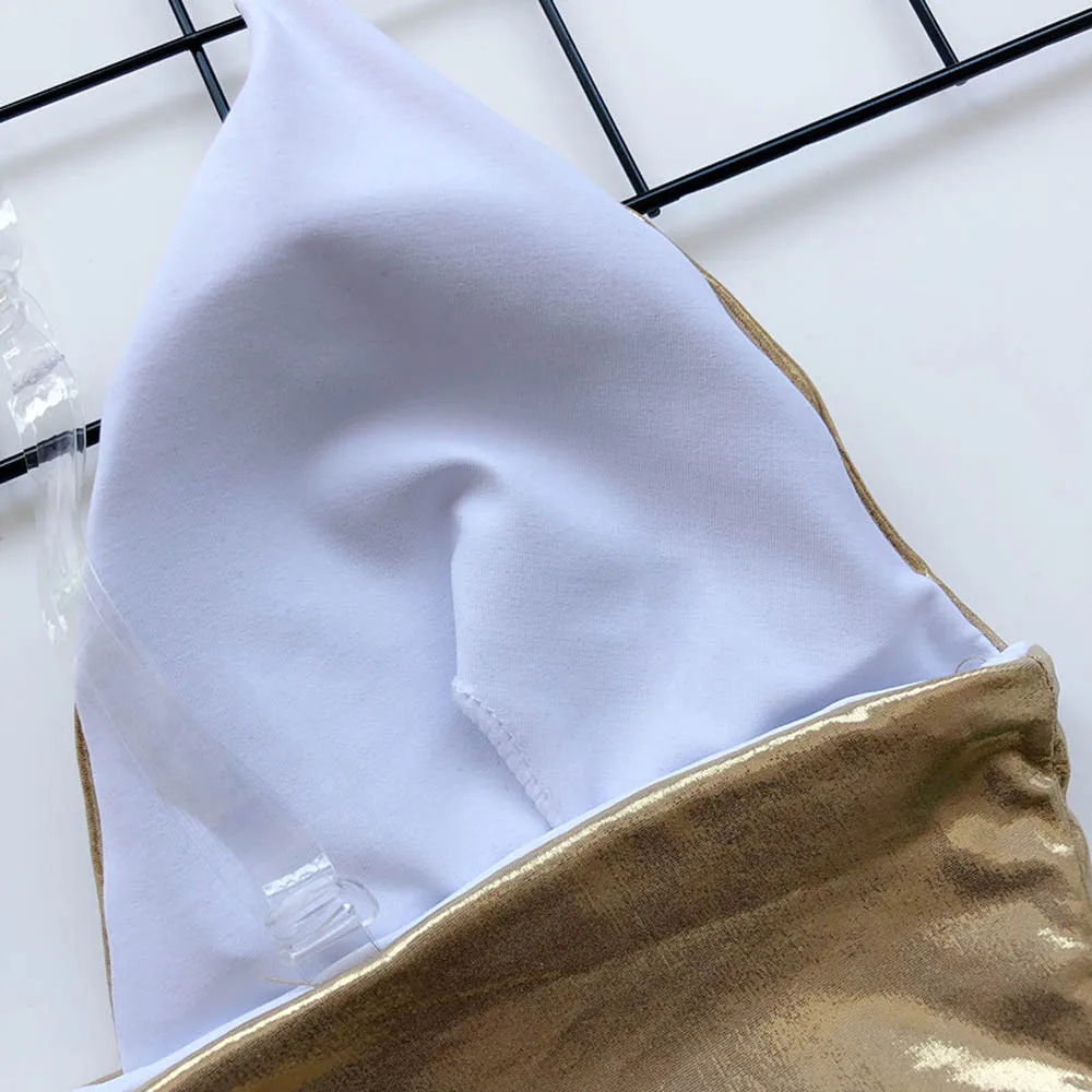 Золотой Бразильский Купальник с высокой талией женский купальный костюм