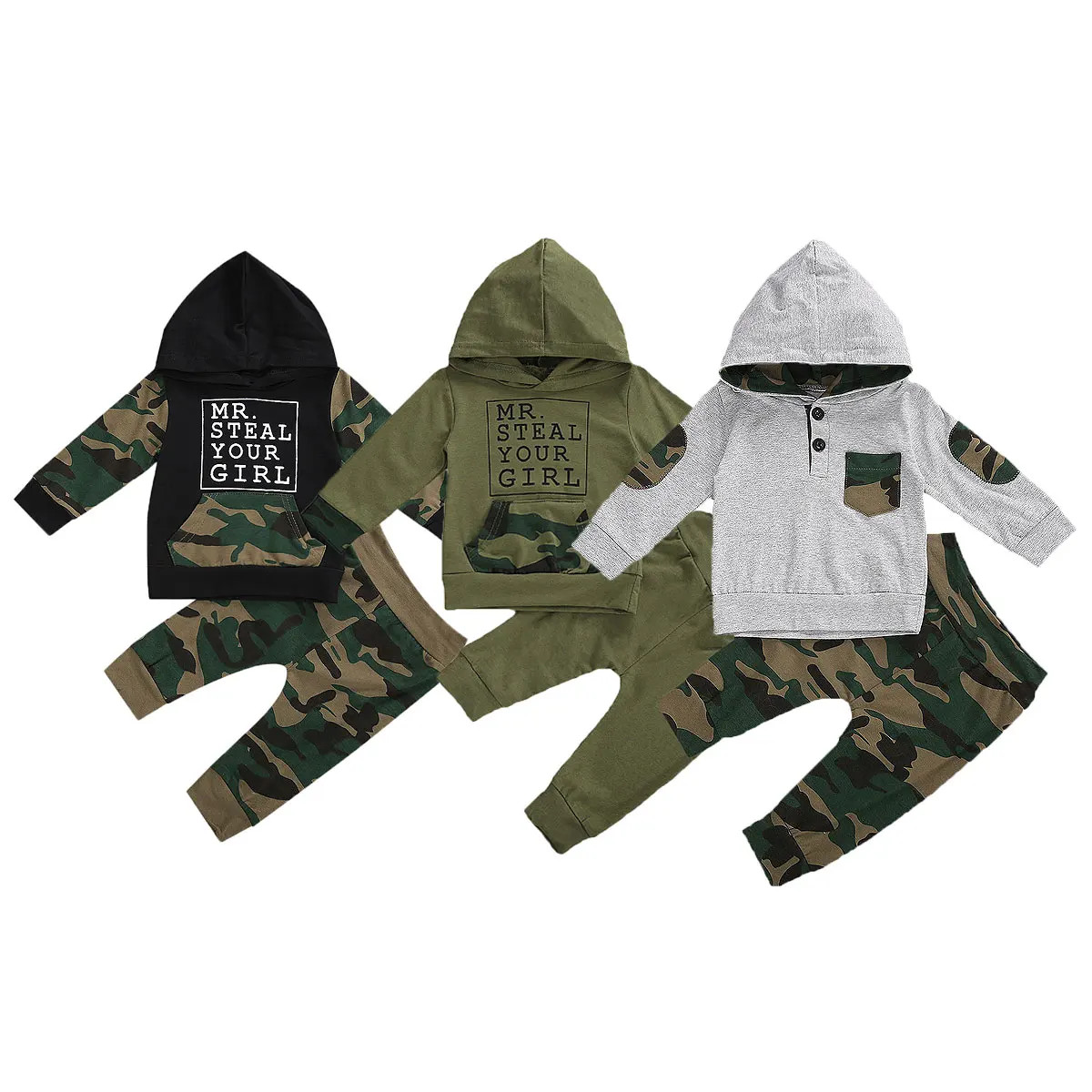 

2020 Autumn Newborn Baby Boys Clothing Long Sleeve Camouflage Letter Print Hooded Sweatshirt + Pants 0-3T Toddler Clothes