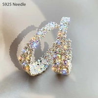 925 sterling silver needle hoop earrings for women jewelry round colorful rhinestone crystal female elegant earrings