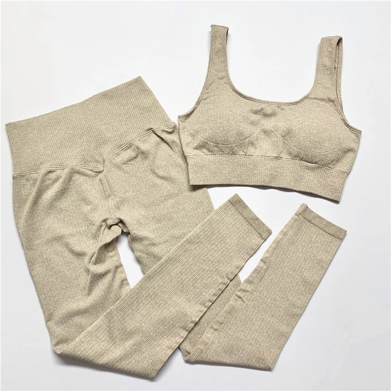 

Women Seamless Yoga Set Sportswear Fitness Clothing Gym Running Leggings Workout Pants Padded Sports Bras 2 Pieces Sports Suits