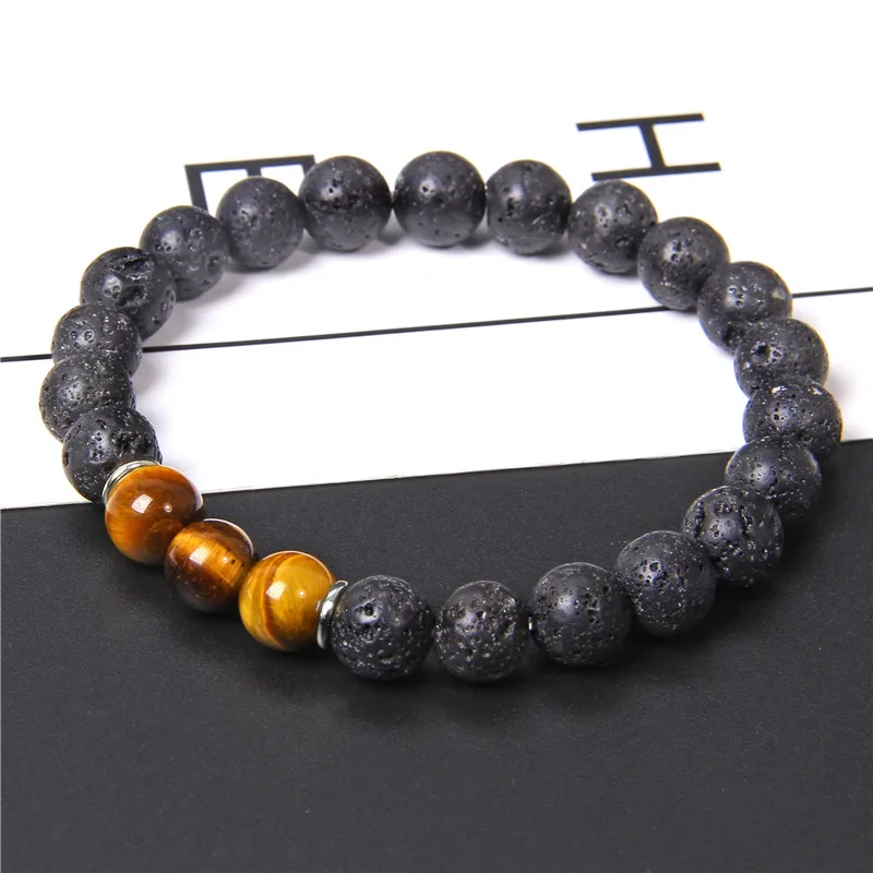 Модный вулканическая лава из натурального камня браслет Будды цветной тигровый