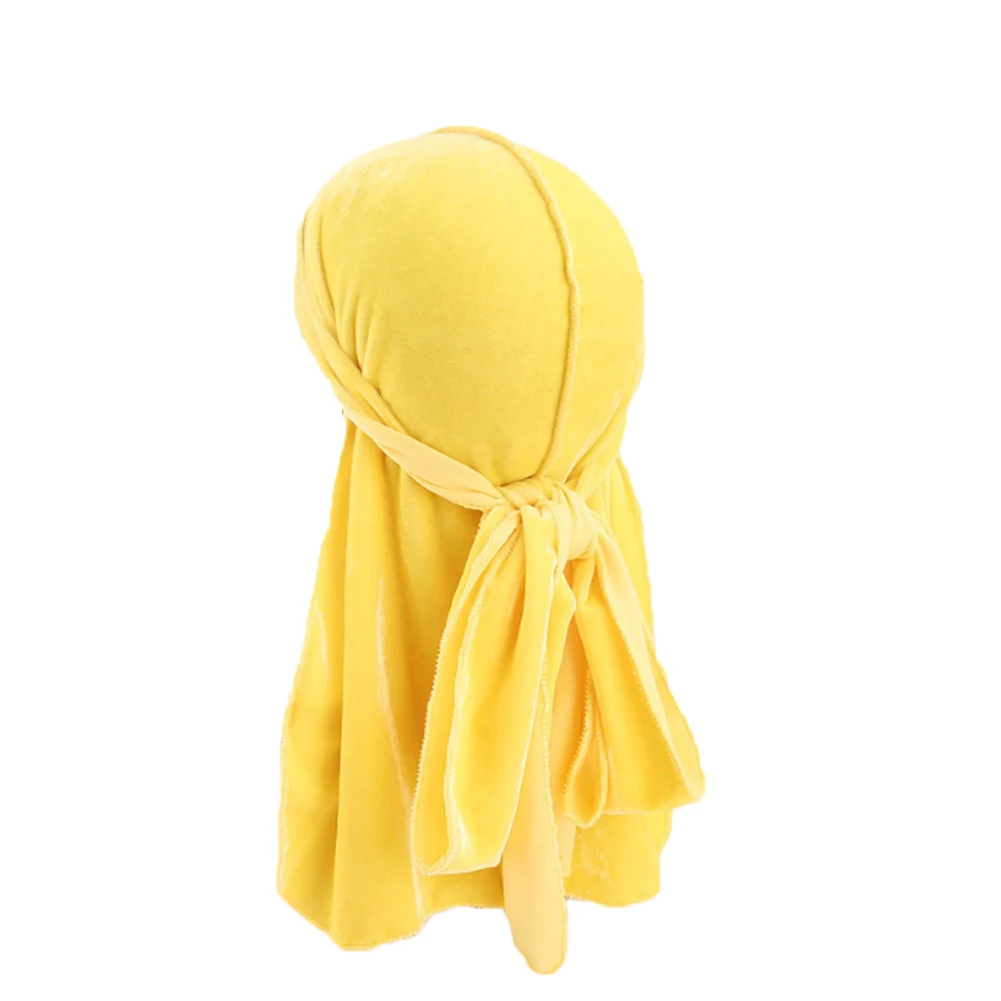 Унисекс дышащие Durag с длинным шлейфом для девочек повязка Золото Бархат бандана