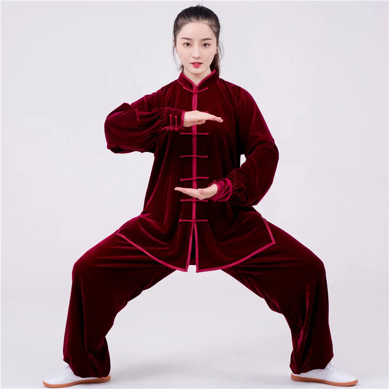 

Tai Ji Suit Gold Velvet Autumn and Winter Thickened South Korean Velvet Martial Arts Exercise Clothing Female Shadowboxing