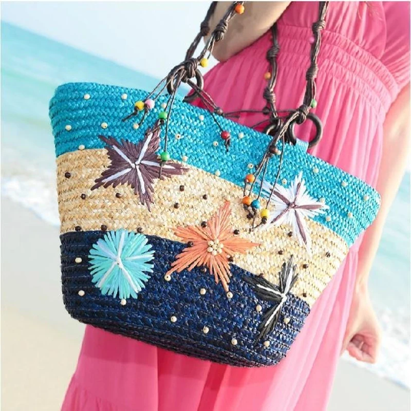 

Fashion Hand Woven Straw Bag Summer Sea Star Rattan Beach Bags Large Capacity Shoulder Bag Handbags Tote for Women Ladies Gifts