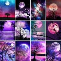 gatyztory painting by numbers diy purple moon landscape room decoration wall art paint by numbers for adults home decoration
