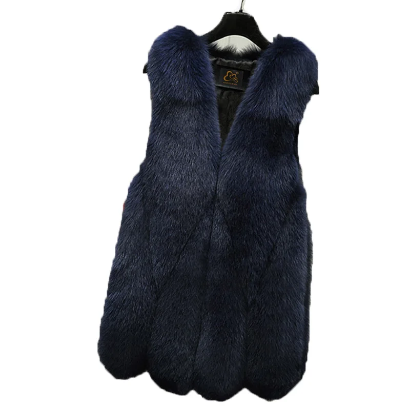 

2020 New Winter Women Korean Faux Fox Fur Coat Luxury Overcoat Thick Warm Female Fake Fur h Open Stitch Mid-long Vests O153