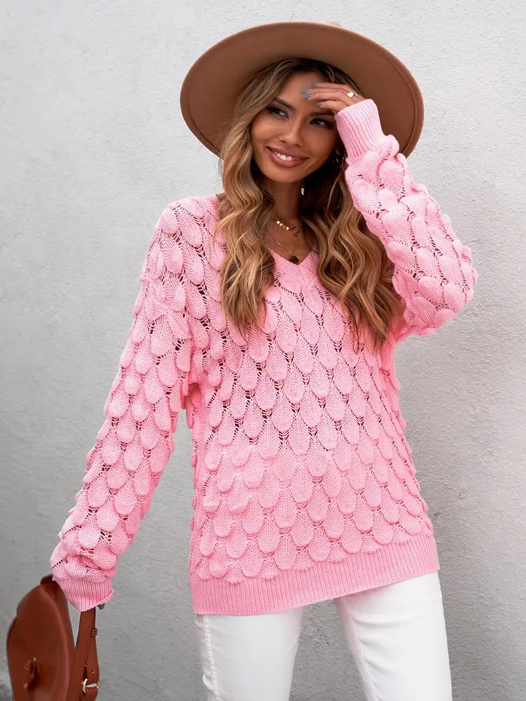 Женский трикотажный свитер с V-образным вырезом и длинным рукавом |