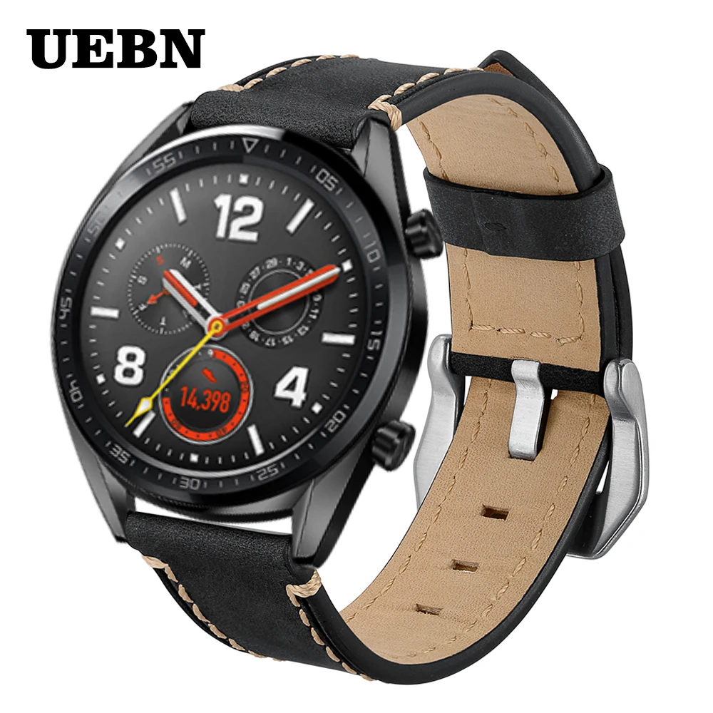 Браслет UEBN кожаный с серебристой пряжкой Для HUAWEI Watch GT 2 46 мм ремешок на запястье