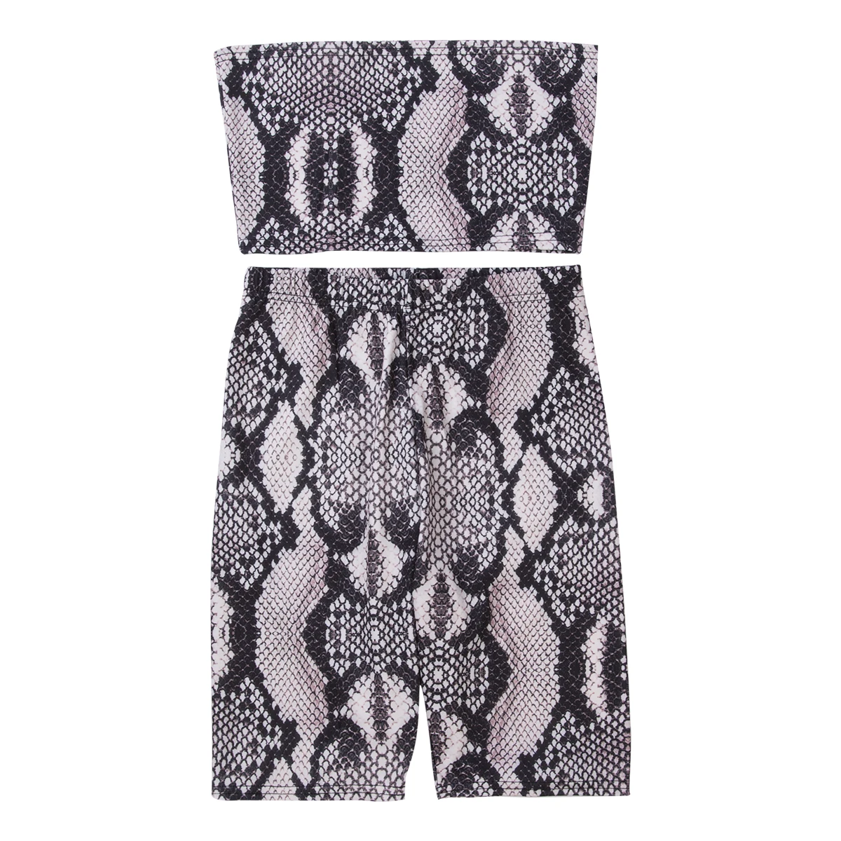 

Women Sexy Snakeskin Skinny Tube Top Sleeveless Cami Vest+High waist Shorts Outfits Tracksuit