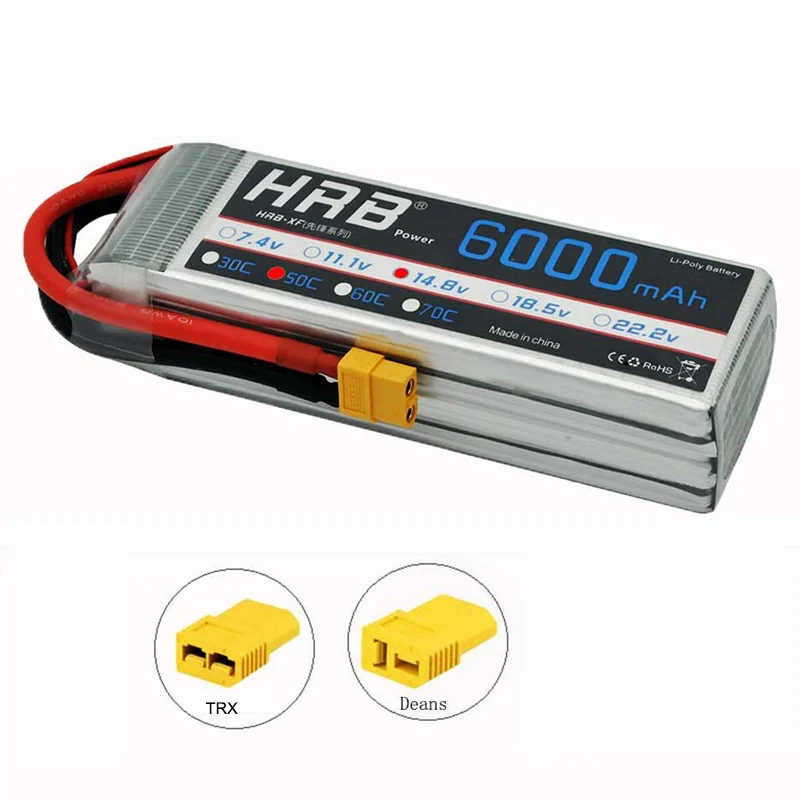 HRB 14,8 V 6000mAh 50C Burst 100C 4S Lipo литий-полимерный аккумулятор Bateria AKKU для радиоуправляемого автомобиля квадрокоптера вертолета самолета - Цвет: XT60 with adapter