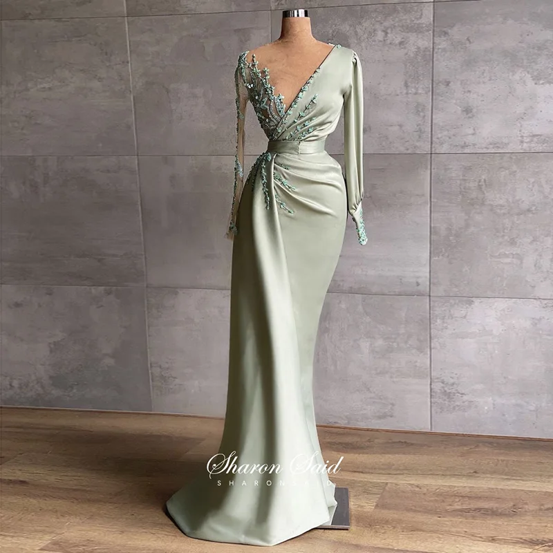 

Женское вечернее платье с длинным рукавом и V-образным вырезом