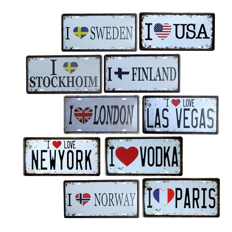 

I LOVE LONDON vintage License Plates PARIS Metal Signs Plaque Wall Decoration Bar Pub Club Decorative Home Decor 15x30cm