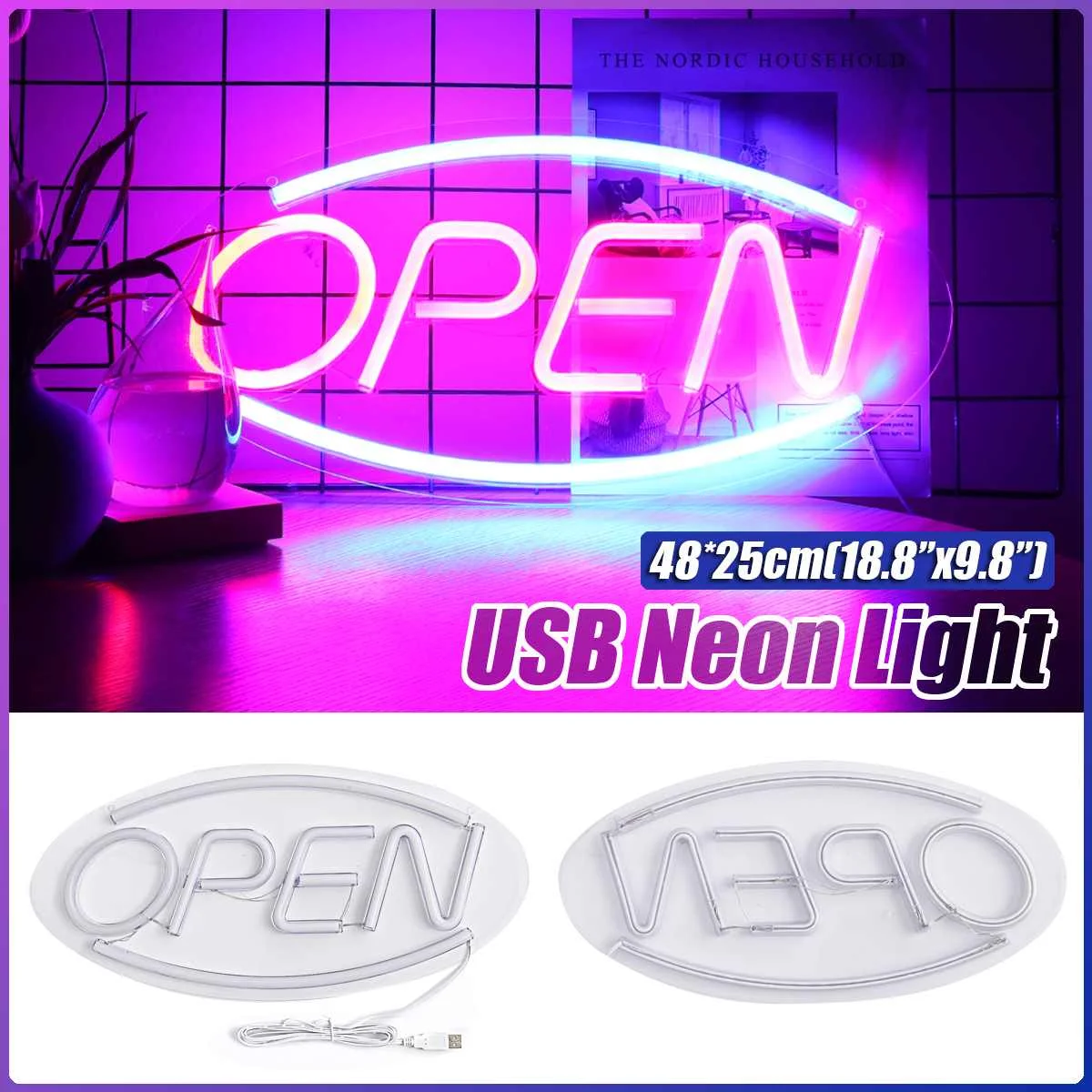 

USB Open Neon Sign Light LED Neon Lamps Wall Hanging Decor Romantic Atmosphere Light For Home Store Business Bar Club Decor