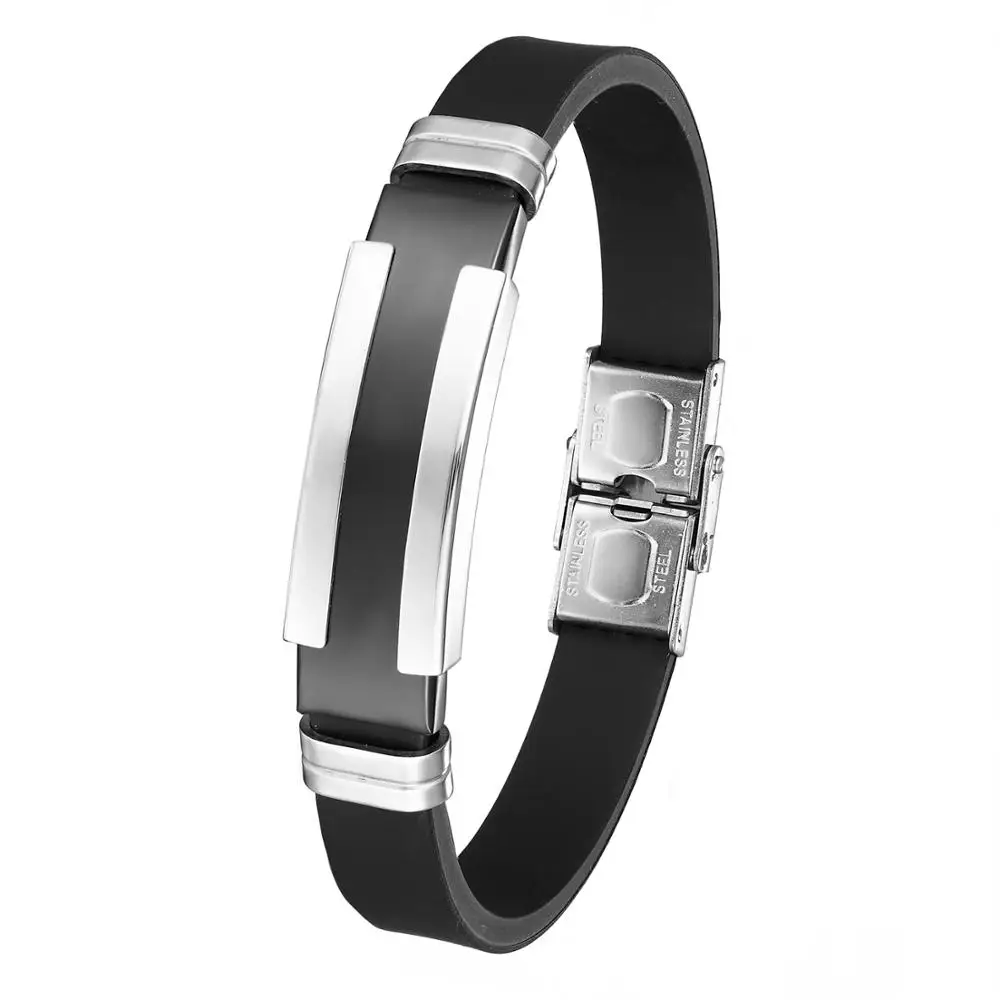 Новый модный браслет черный Панк силиконовый резиновый мужской из нержавеющей