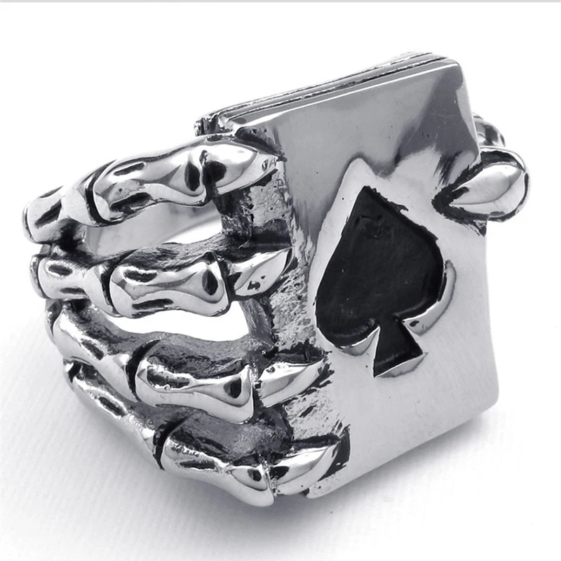 

Punk Trends Eagle Claw Skull Ring Claw Playing Card Ring Vintage Mens Stainless Steel Ring For Men Fashion Jewelry Best Gift