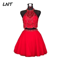 two pieces red short homecoming dresses hoco party dress with beads