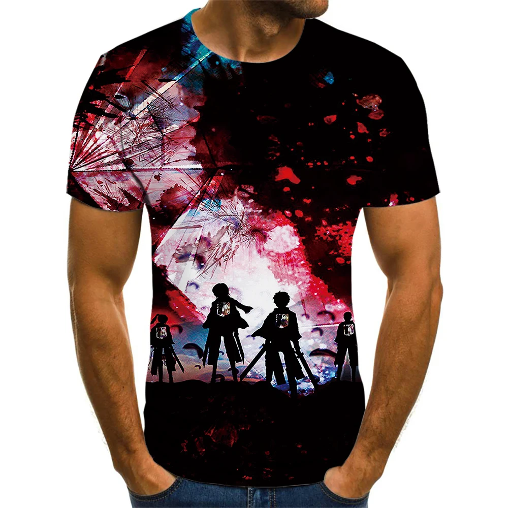 

Новая трендовая футболка 2021 с 3D принтом атаки на титанов, повседневная мужская и женская футболка, простой дизайн Манга, забавная Универсал...