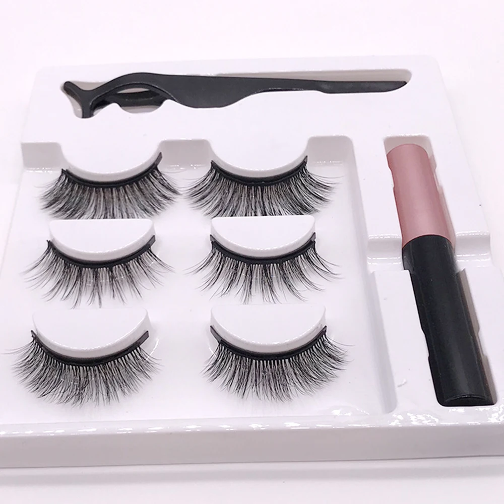 

3 Pairs False Eyelashes 1 liquid Eyeliner Glue-Free Magnetic Eyeliner Tweezers Set Makeup Tools Long And Natural Free Shipping