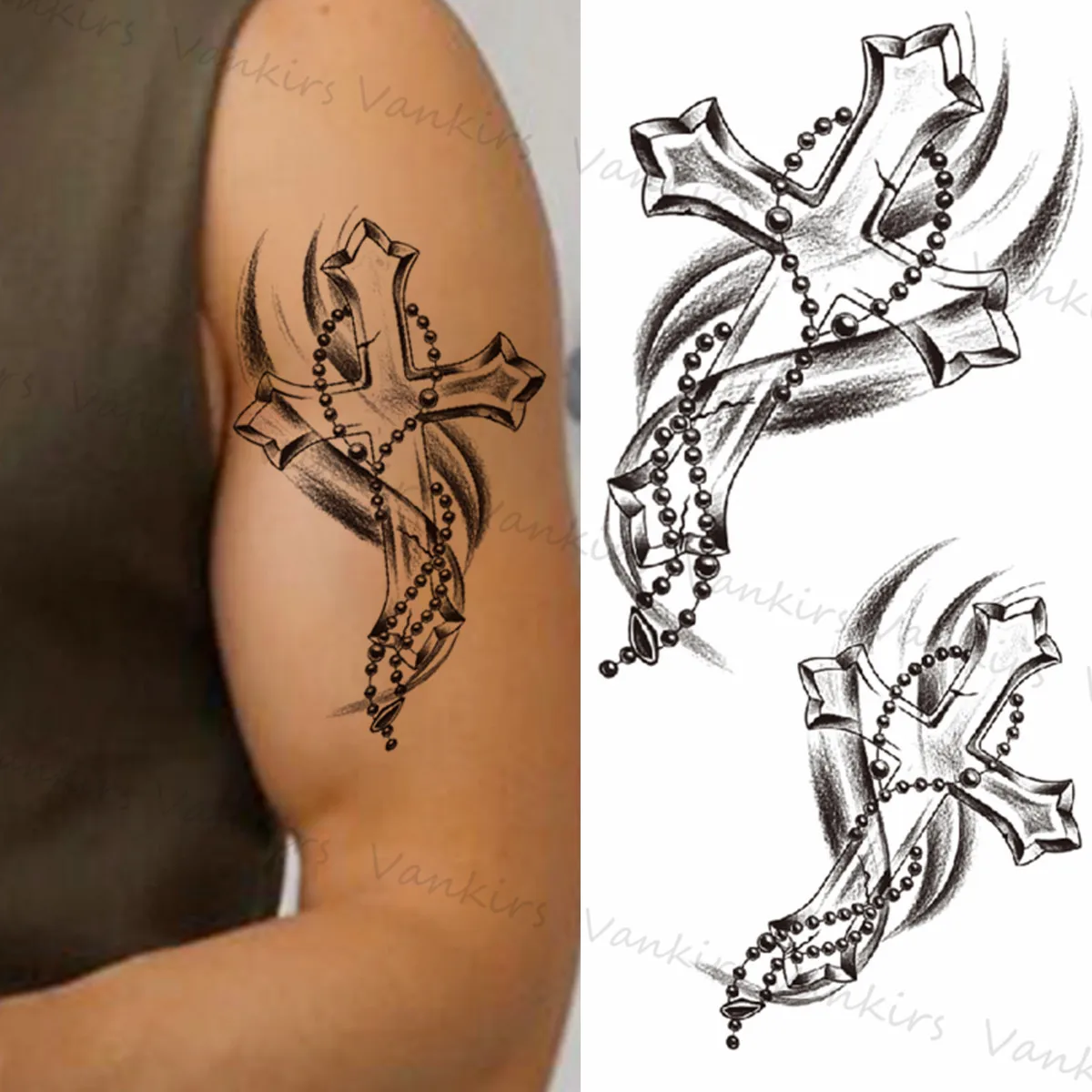 Черный компас тотем временные татуировки для мужчин женщин солитер крест Лев