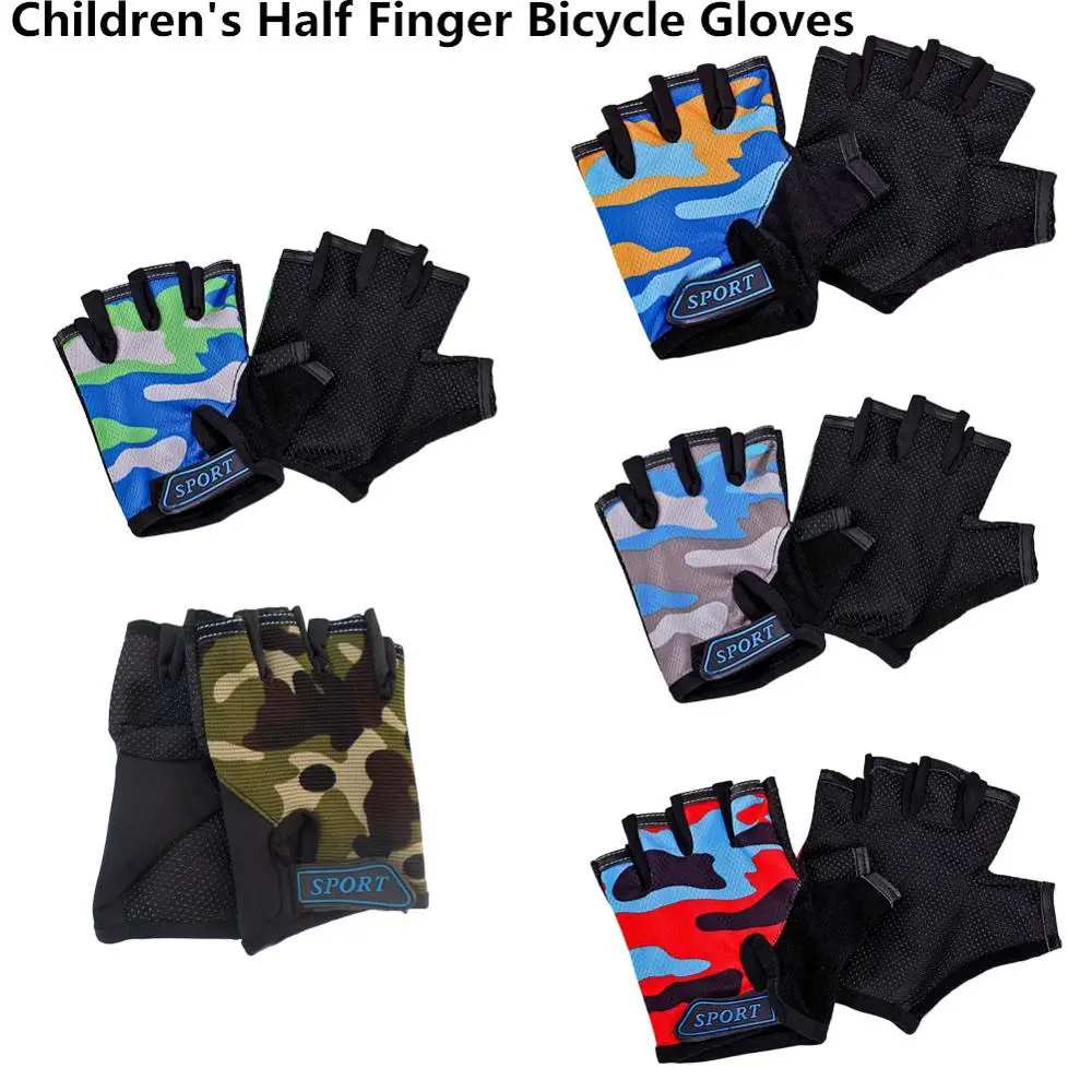 

Children's Half Finger Bicycle Gloves Elastic Breathable Anti-slip Camouflage Gloves Bike Gloves Riding Cycling Equipment