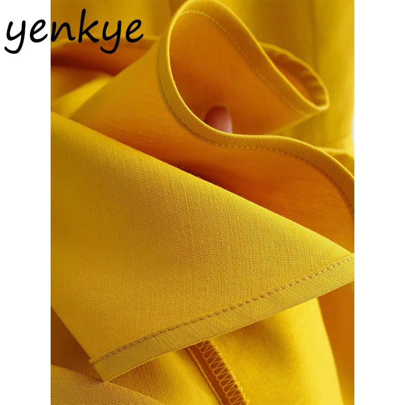 

Summer Tank Dress Women Solid Color Yellow Dress Elegant Lady V Neck Sleeveless Midi A-line Dress SYJZ476