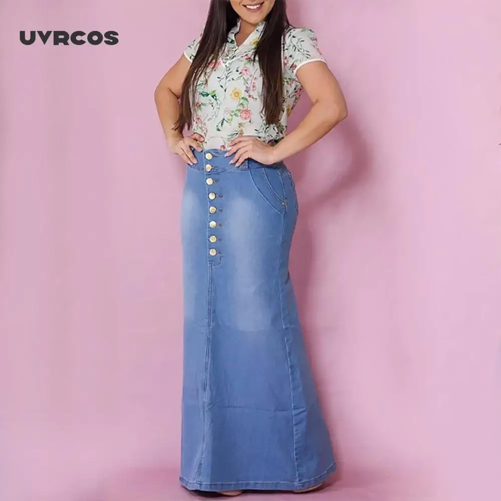 

2021 Long Skirt Women High Waist Slim Fit Ladies Mermaid Denim Skirt