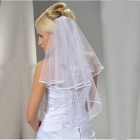petite two layers ribbon edge short wedding veil with comb white 2 layers bridal veil wedding accessories