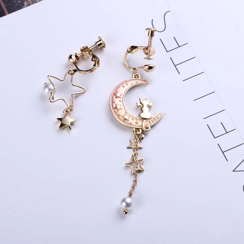 Серьги клипсы женские асимметричные длинные серьги гвоздики с изображением