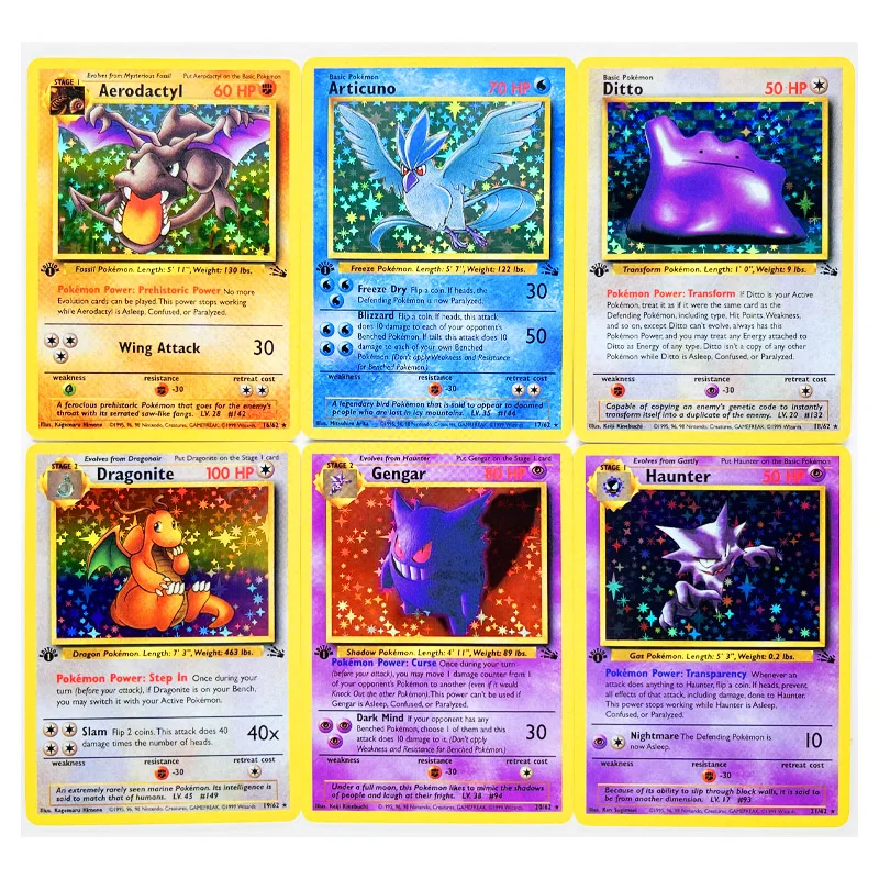 Set de 62 unids/set de Pokemon 1997, paquete de expansi&oacute;n "Fossil Secret", juguetes de reproducci&oacute;n, pasatiempos, colecci&oacute;n de juegos coleccionables, tarjetas de Anime-0