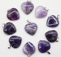 wholesale 50pcslot natural stone purple crystal 20mm heart pendants for diy jewelry making necklace pendant accessories