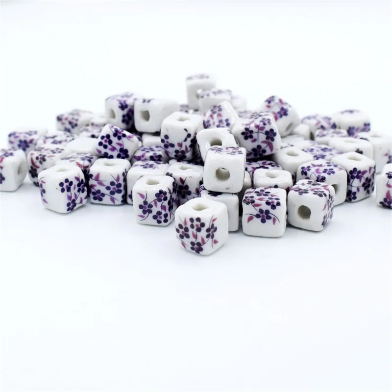 Beadtales 20 шт./лот 8*8 мм квадратной формы керамические бусины Цветок графика
