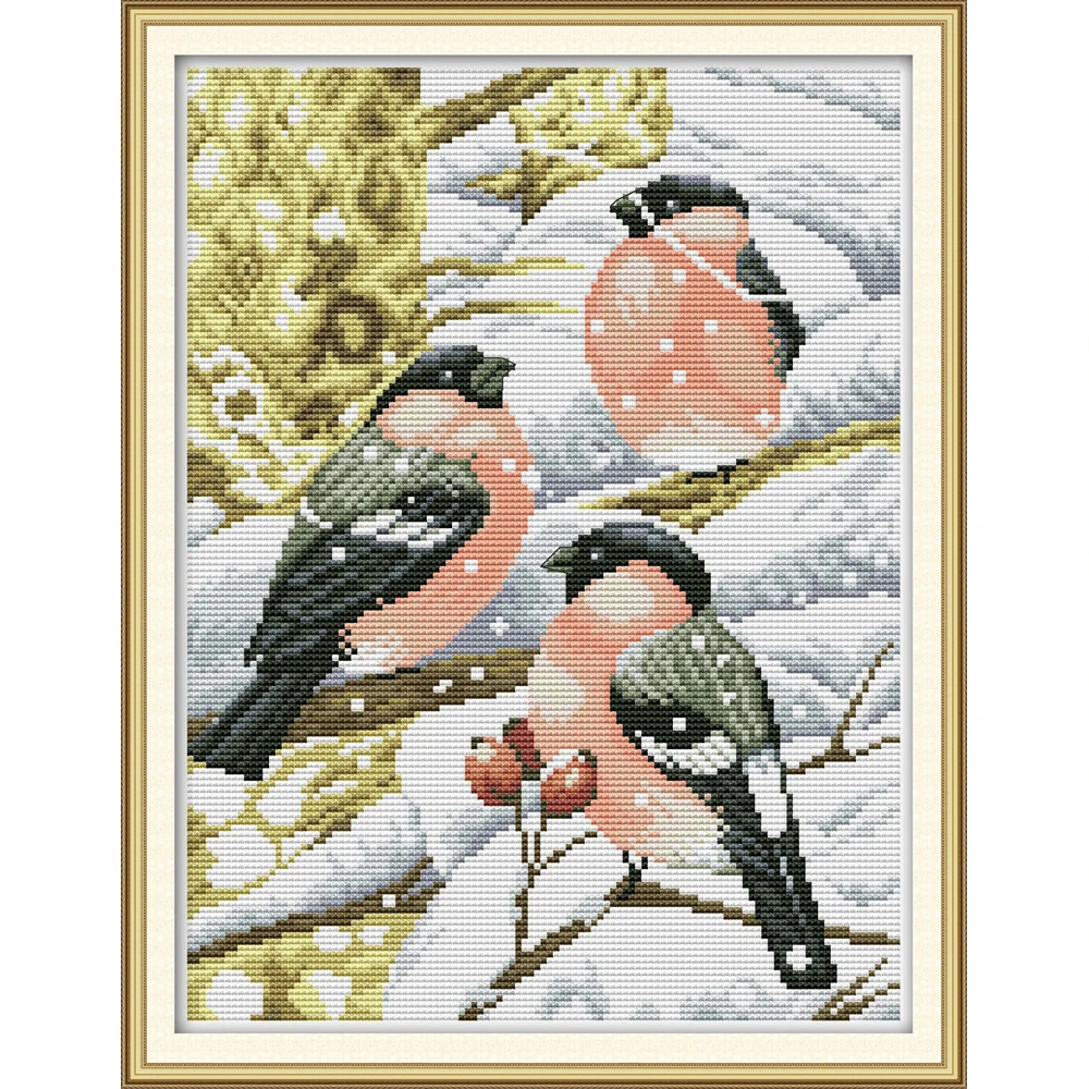 

Red-bellied Bird In The Snow Ecological Cotton Chinese Cross Stitch Kits 14 11CT Stamped Printed DIY Wedding Decoration For Home
