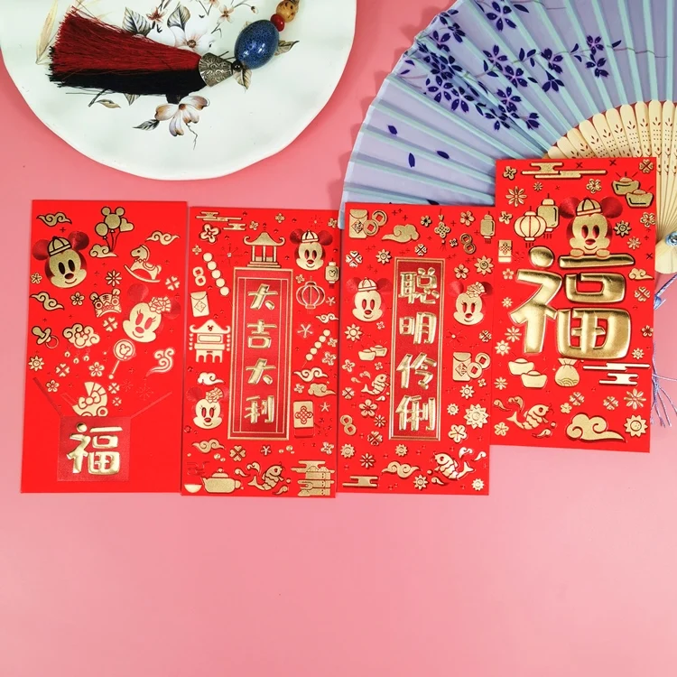 Китайский стиль Микки Минни красный пакет 2020 китайский новый год конверт 6