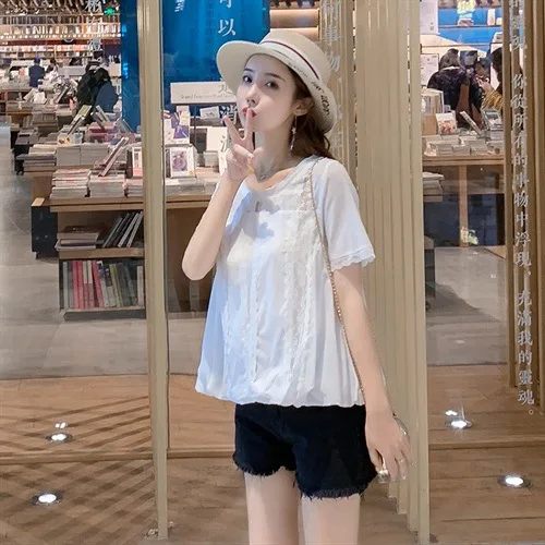 

back lace White shirt women's 2021 new floral Lantern Sleeve summer dress fairy Chiffon Shirt Top