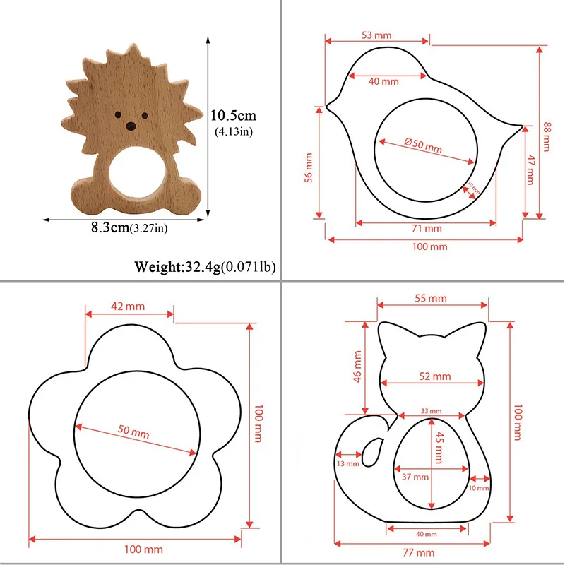 

New Baby Toys Beech Wood Bear Hand Teething Wooden Ring Baby Rattles Play Gym Montessori Stroller Toys Educational Toys