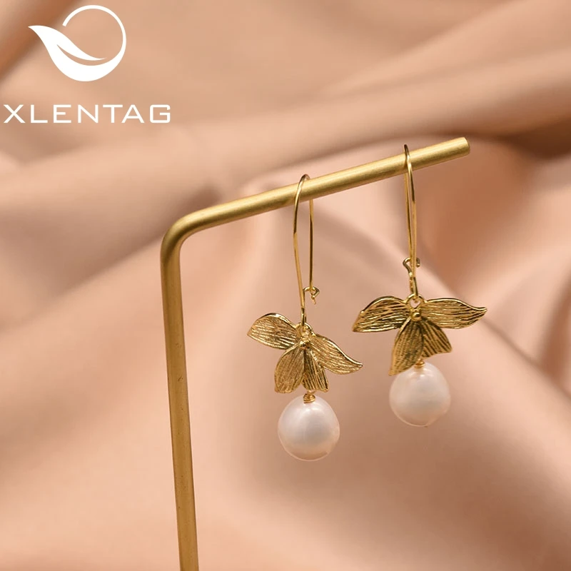 

XlentAg Women Natural Baroque Pearls Heart Drop Earrings Wedding Party Gifts Of Love Fine Fashion Jewelry Original Design GE0844