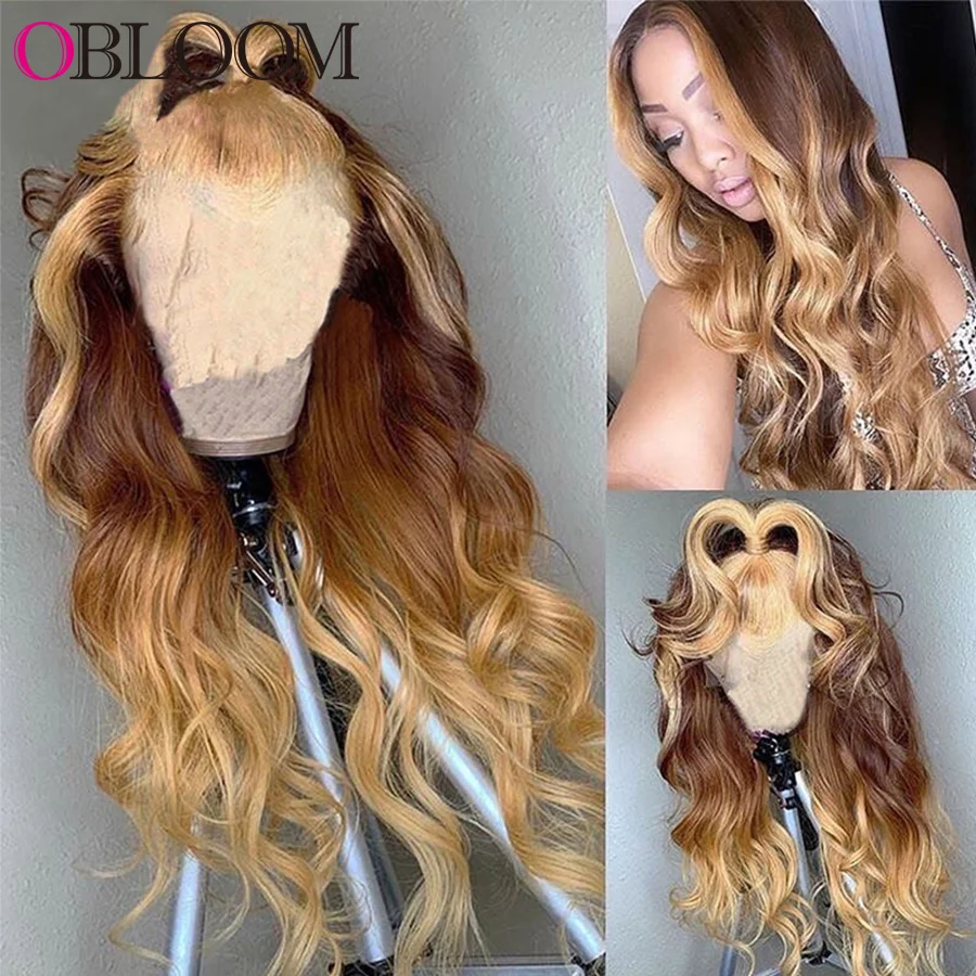 

Ombre Honey Blonde 13x4 Lace Front Wig Human Hair Wigs Body Wave Wig Pre plucked Bleached Knots Wigs For Women Brazilian Hair