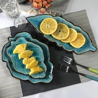 creative ceramic leaf fruit sushi salad plate lake blue 10 inch long square dish lotus dinning room large practical snack plate