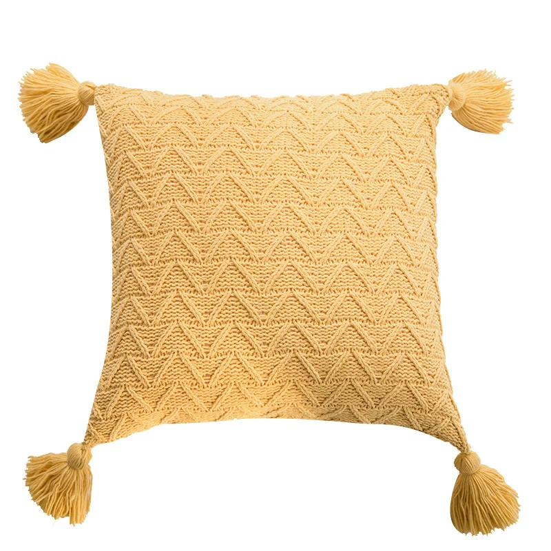 Чехол акриловый в повседневном стиле с кисточками 45x45 см вязаная Подушка без