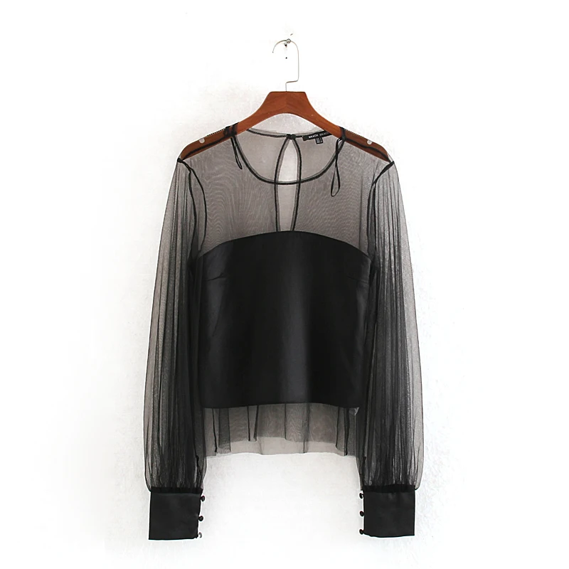 Сексуальная Женская блузка Весна 2020 Новая модная прозрачная черная рубашка