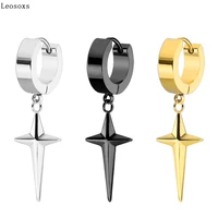 leosoxs 2 pcs korean version of titanium steel round earrings cross pendant earrings mens all match earrings jewelry