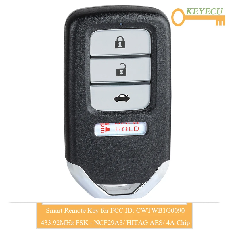 KEYECU умный БЕСКЛЮЧЕВОЙ пульт дистанционного управления для Honda Accord 2018 2019 Fob 3 + 1/ 4