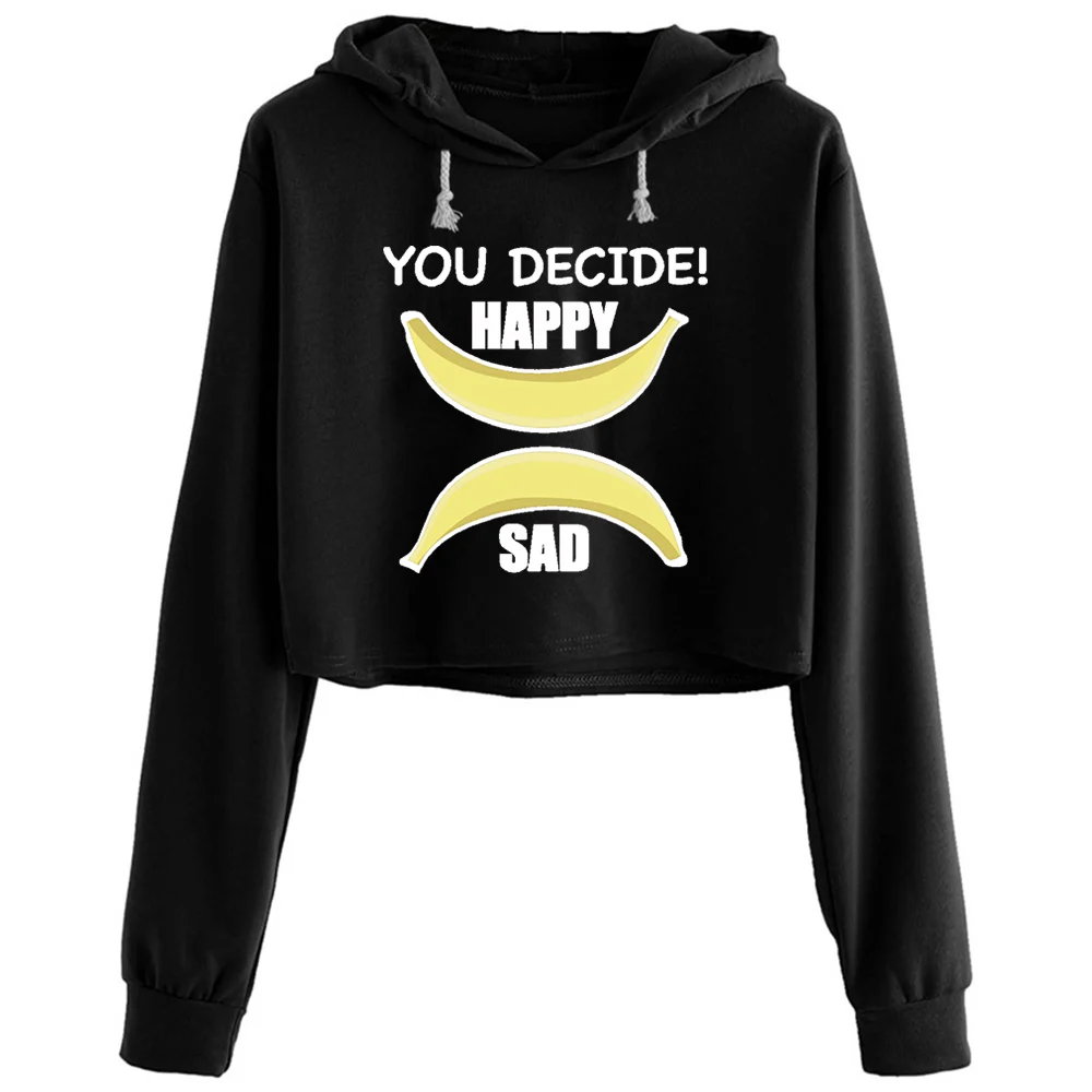 

Be Happy Crop Hoodies Women Goth Grunge Harajuku Anime Pullover For Girls
