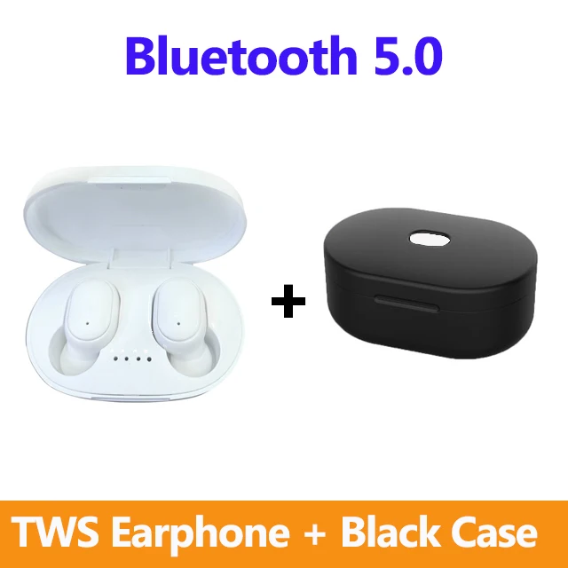 white and black case A6S TWS Bluetooth 5,0 наушники для Xiaomi Airdots Беспроводные наушники с шумоподавлением Микрофон для Redmi iPhone huawei samsung - Цвет: white and black case