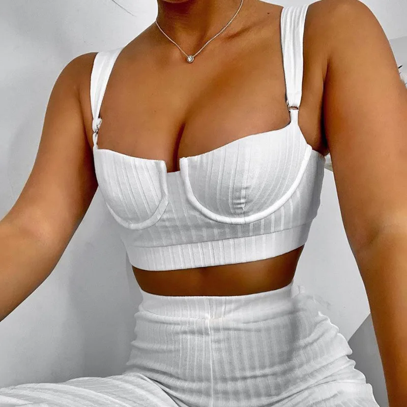 

Women Sexy Tops Bra Slim Camis High Waist Wide Leg Pant 2 Two Pices Set Casual Knitted Tracksuit Suits Women Outfits