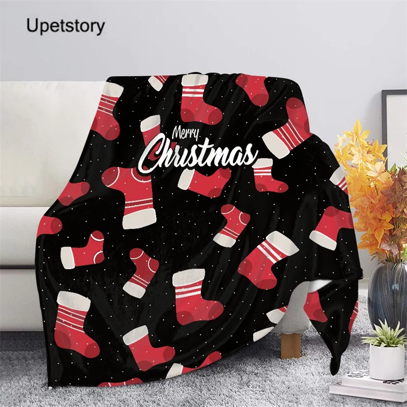 

Upetstory Xmas Warm Bedroom Blanket Christmas Socks Pattern Home Fleece Sherpa Blankets Bed Soft Plush Blanket Christmas Gifts