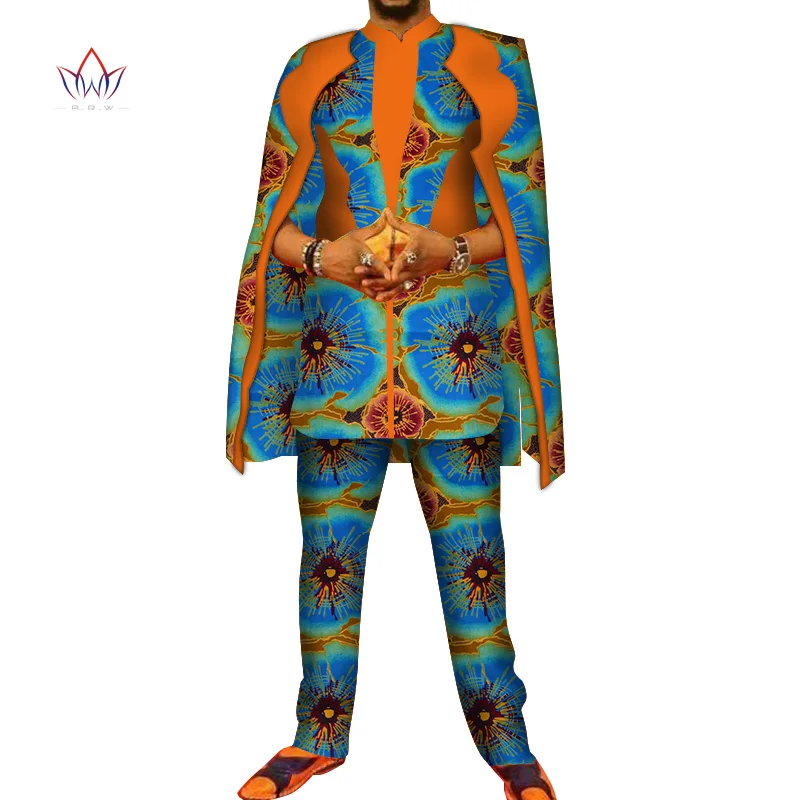 Африканский принт 3 шт. мужские комплекты Топ dashiki и брюки и халат набор Базен размера плюс традиционная африканская одежда 6XL WYN327 - Цвет: 21